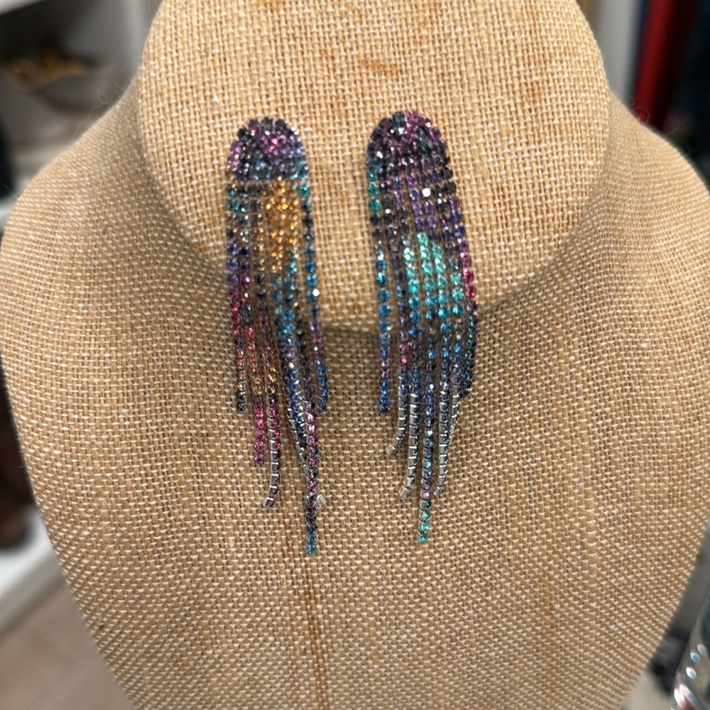 Multi-Color Rhinestone Tassel Earrings - Picture 6 of 6